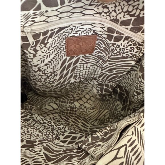 Vintage Fossil Large Brown Leather Shoulder Bag Multiple Pockets & Key Charm Y2k - Picture 8 of 12